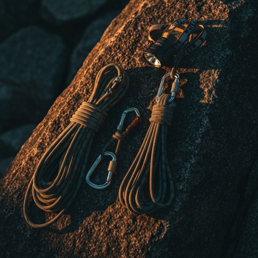 Climbing gear on rock
